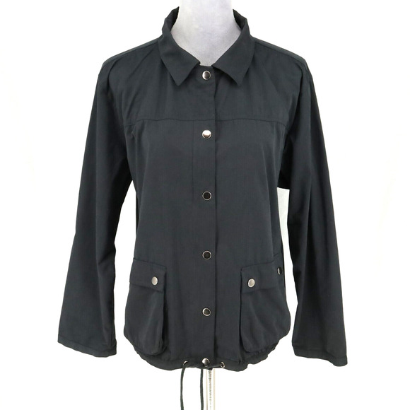 Chicos Jacket 3 Womens XL Black Full Zip Snaps Removable Hood Pockets Drawstring - Picture 2 of 16